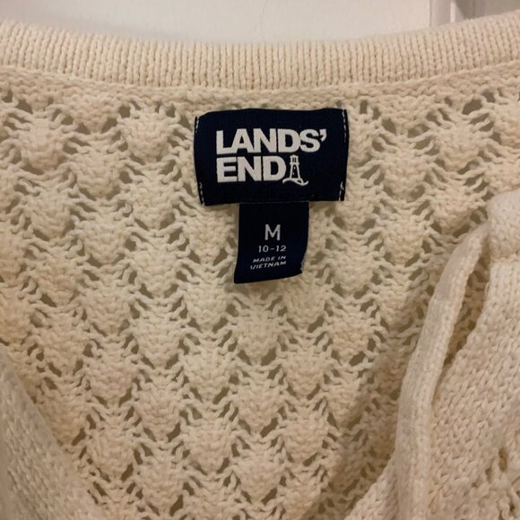Lands’ End Ivory Pointelle Notch Neck Long Sleeve Sweater Medium - Picture 4 of 11